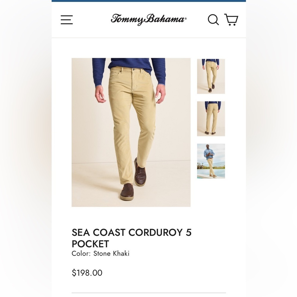 🆕 XXL Tommy Bahama Indigo Palms 5 Pocket Corduroy Pants Khaki Beige Retail $198 - Picture 3 of 10